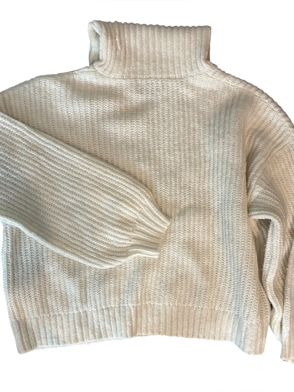 Chunky Turtleneck Ribbed Sweater Cream W/ Huge Turtleneck Detail/Cuffs Ribbed